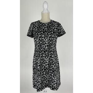 Calvin Klein Animal Print Short Sleeve Sheath Dress Womens Size 6 White Black